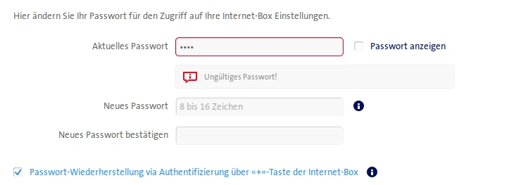Nach jedem Tastenanschlag wird angezeigt, ob das Passwort richtig ist