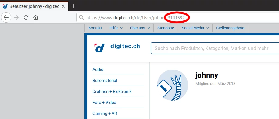 Die Benutzerseite eines fiktiven Digitec-Nutzers (zoom)