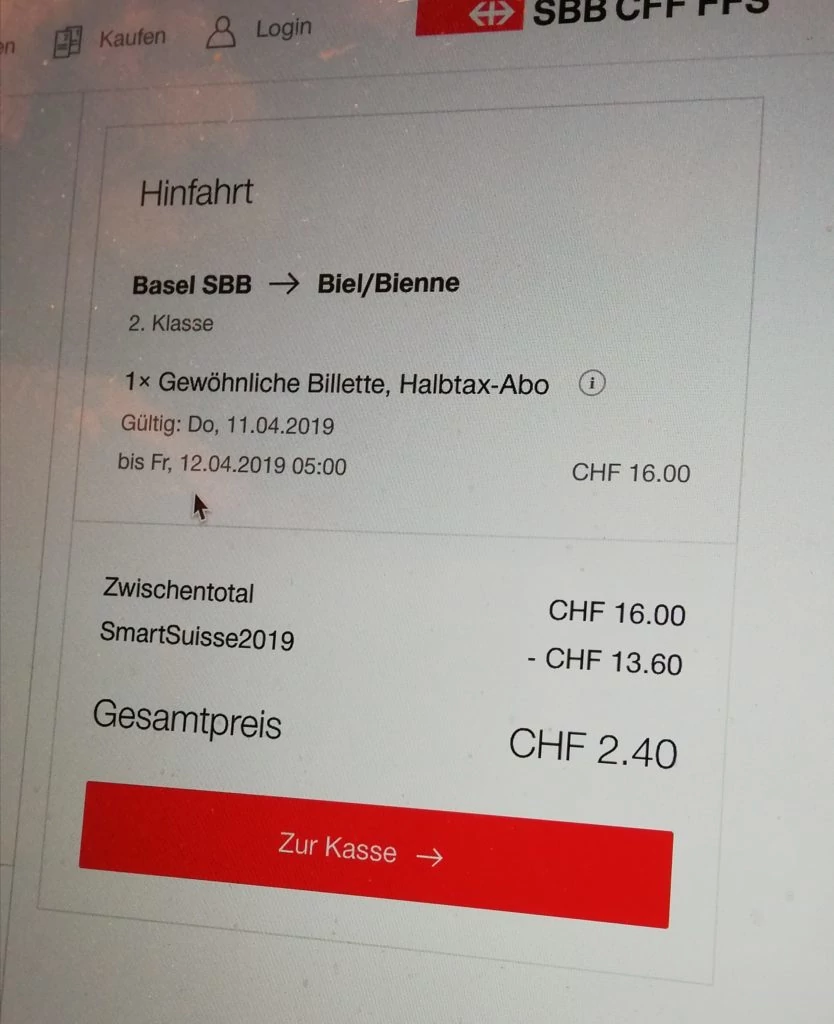 Ein Ticket im SBB-Webshop mit einem zu tiefen Preis